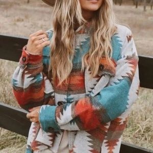 #40 Cozy Yellowstone Aztec Print Flannel Jacket Shacket Coat Luxe